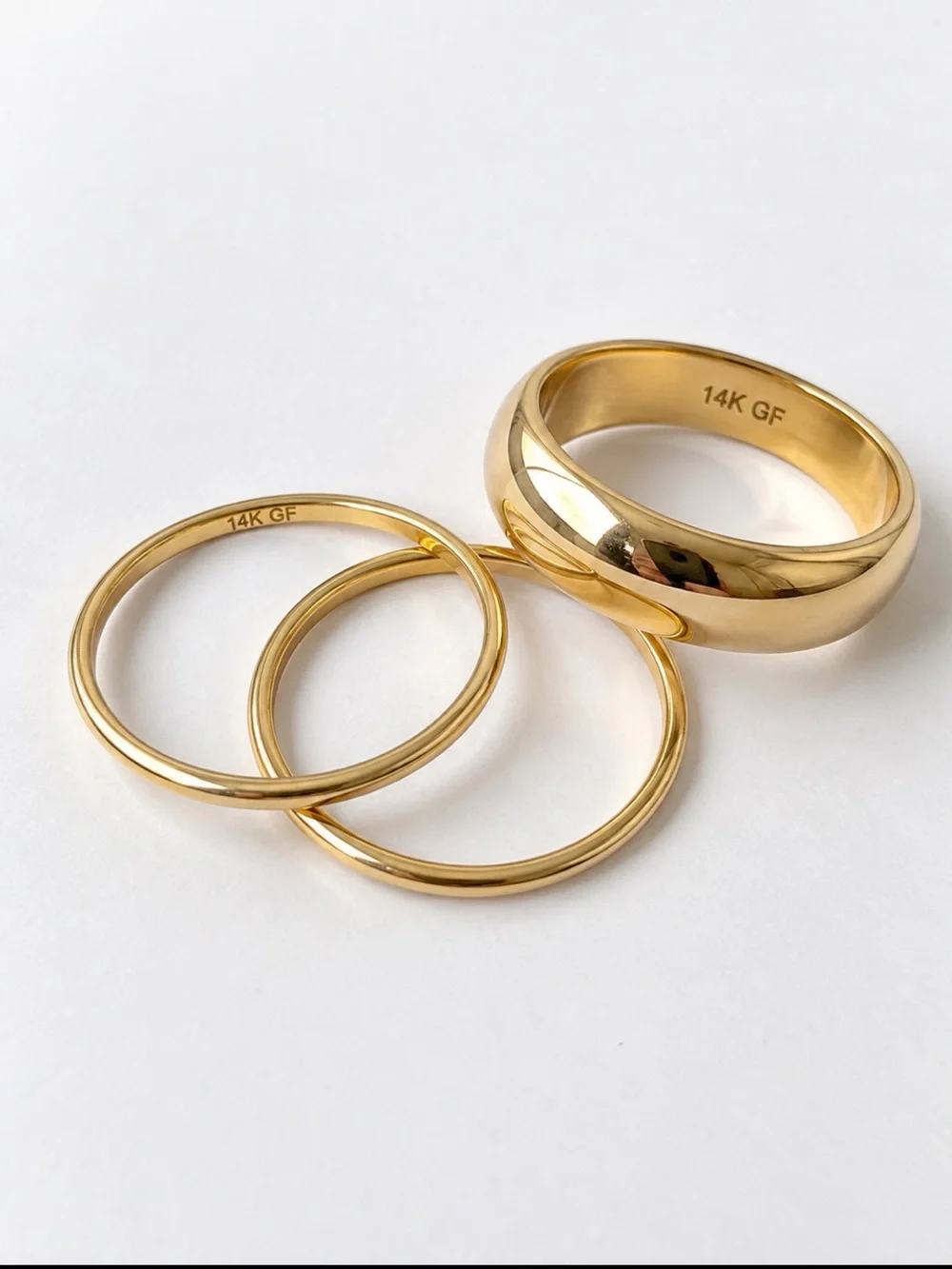14K Gold Filled Stacking Ring Set 1mm 1mm 3mm Dainty Minimalist Wedding Bands